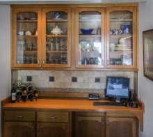 Cherry display cabinet with lower storage and solid wood counter, Fortuna, CA