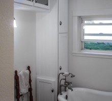 Maple bathroom cabinets with white lacquer finish, Fortuna, CA